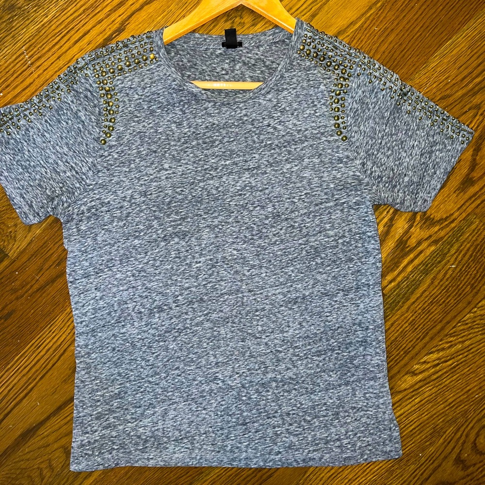 J Crew Grey Beaded Shoulder T-Shirt